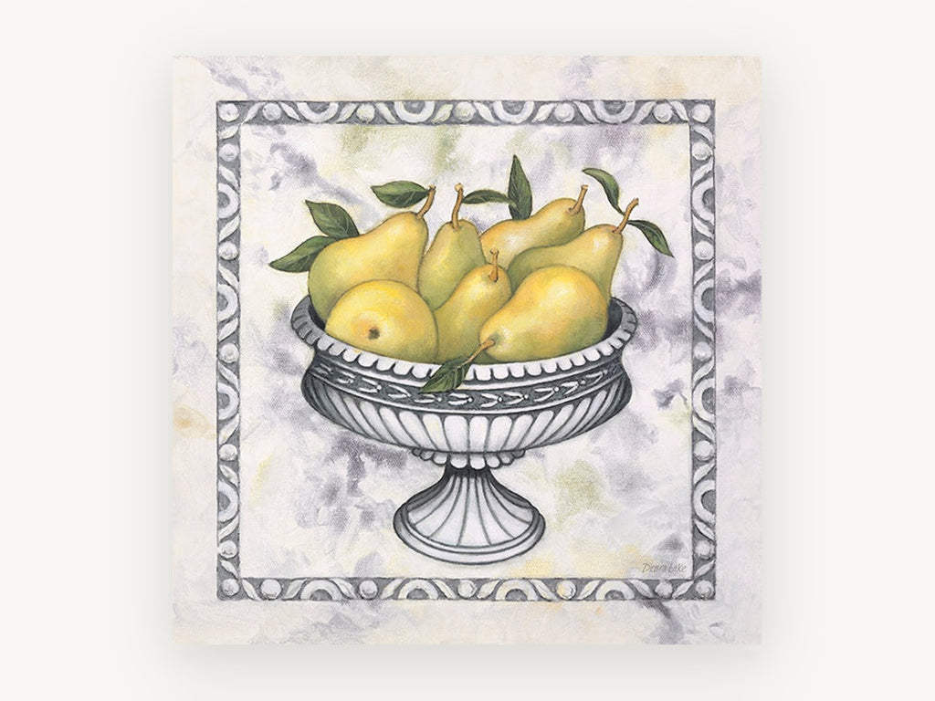 Pears in Silver Pedestal, floral canvas wall art print, front view