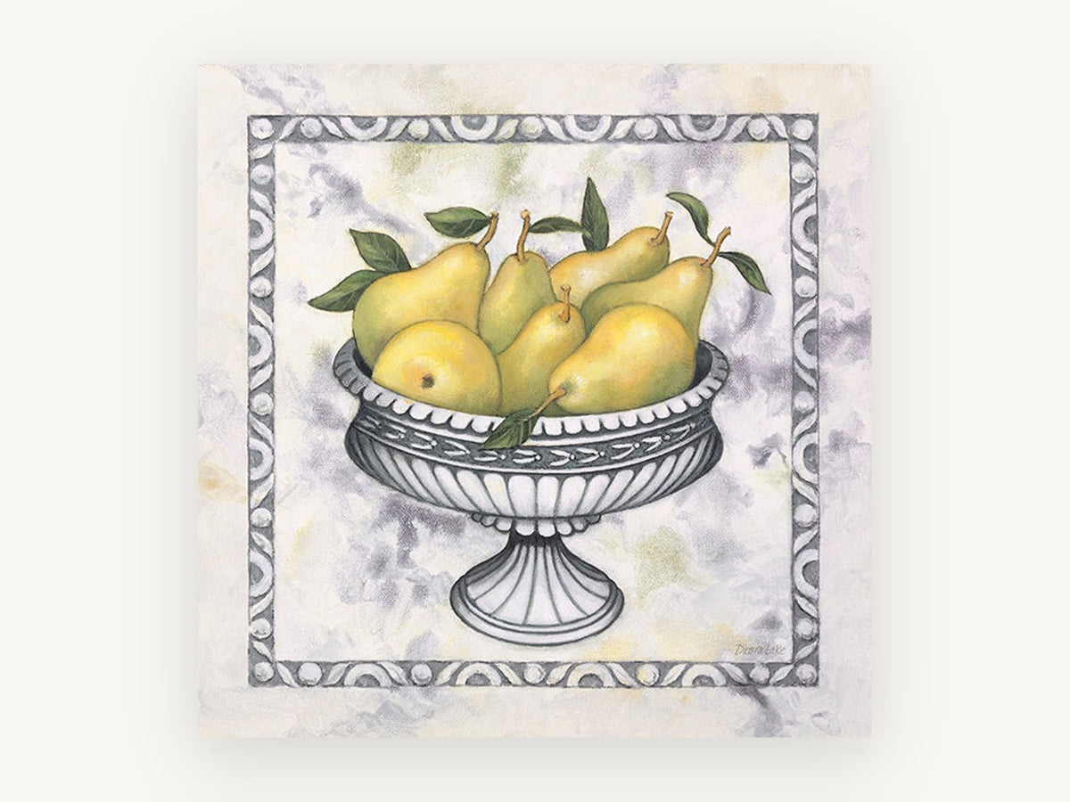 Pears in Silver Pedestal, floral canvas wall art print, front view