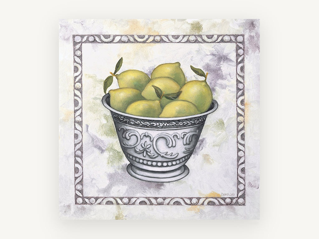 Lemons in Silver, floral canvas wall art print, front view