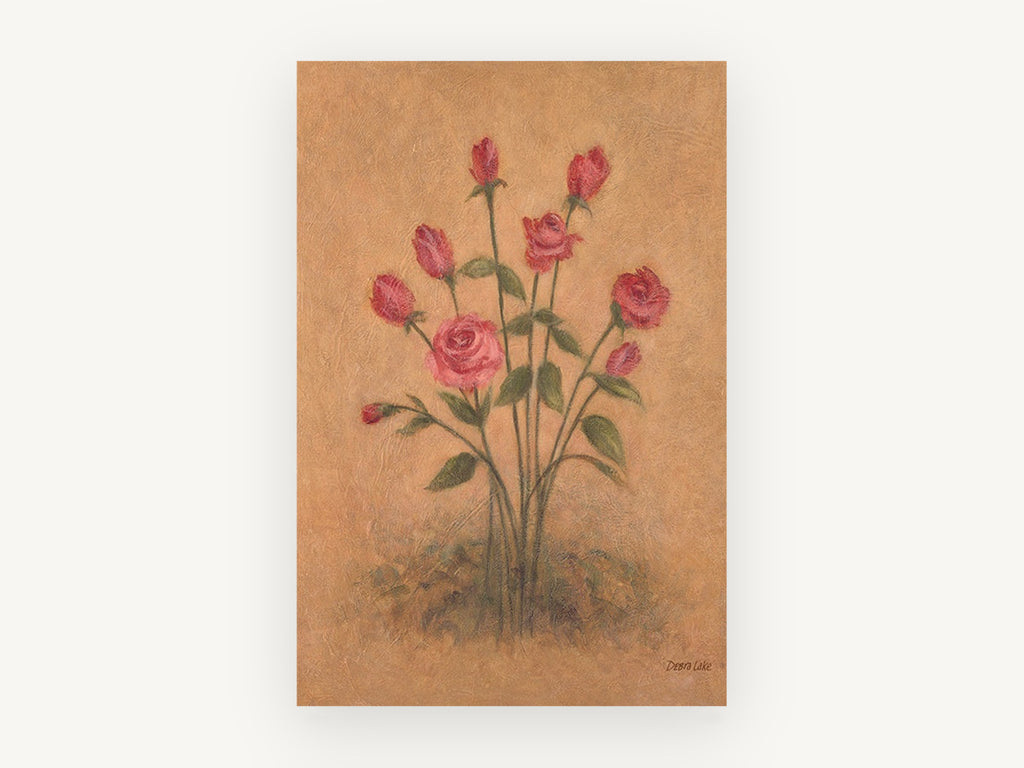 Rose Bouquet on Parchment, floral canvas wall art print, front view