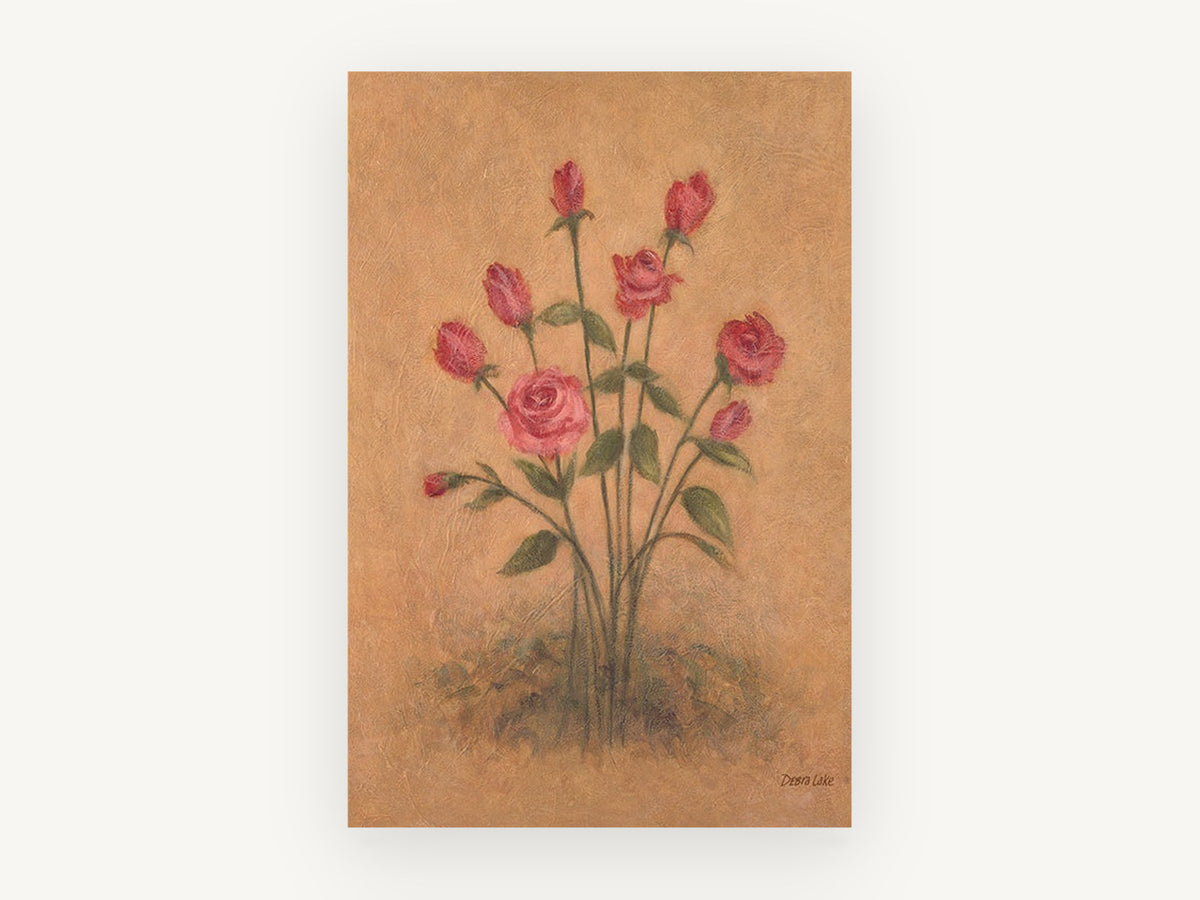 Rose Bouquet on Parchment, floral canvas wall art print, front view