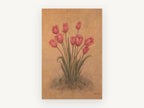 Coral Tulips on Ochre, floral canvas wall art print, front view