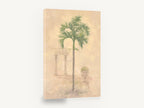Palm Beside Faded Colonnade, palm tree colonnade urn botanical painting, floral canvas wall art print ready to hang