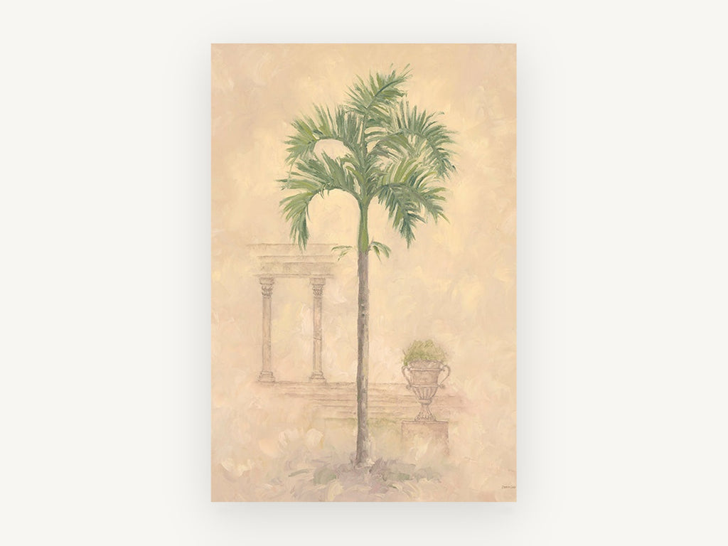 Palm Beside Faded Colonnade, floral canvas wall art print, front view