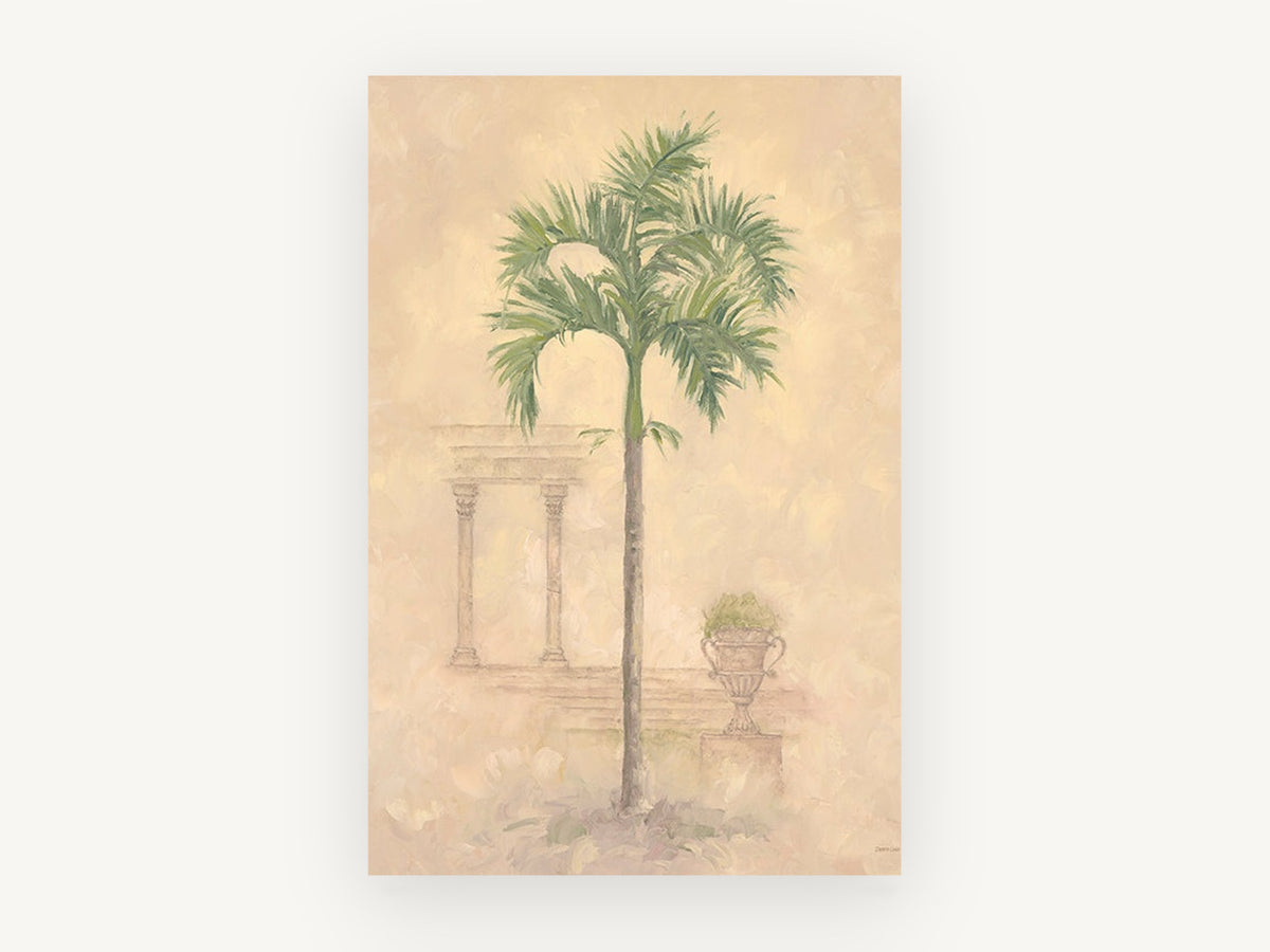 Palm Beside Faded Colonnade, floral canvas wall art print, front view