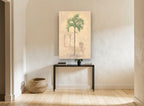 Palm Beside Faded Colonnade floral canvas print on the wall of a hallway