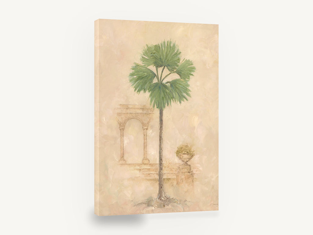 Fan Palm and Arch, fan palm architectural ruin painting, floral canvas wall art print ready to hang