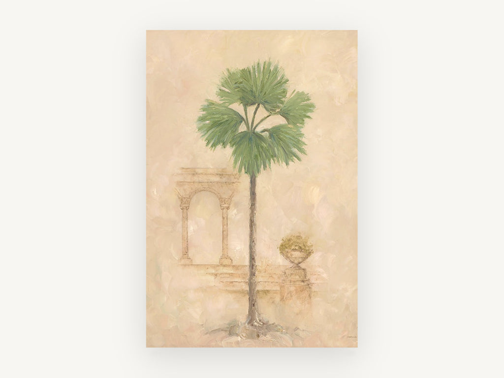 Fan Palm and Arch, floral canvas wall art print, front view