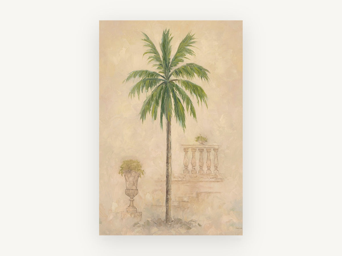 Palm Beside the Balustrade, floral canvas wall art print, front view