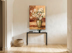 Daffodils in Green Urn floral canvas print on the wall of a hallway