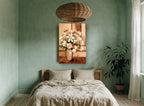 Cream Bouquet in Amber floral canvas print on the wall of a bedroom