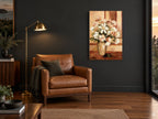 Cream Bouquet in Amber floral canvas print on the wall of a charcoal living room