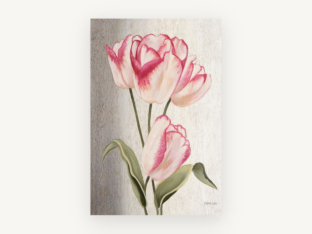 Blush Tulip Trio, floral canvas wall art print, front view