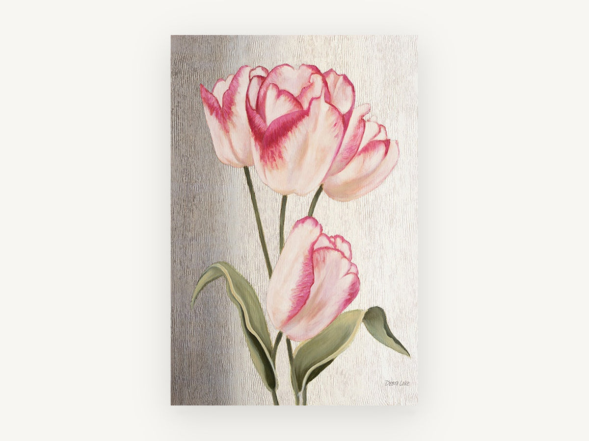 Blush Tulip Trio, floral canvas wall art print, front view