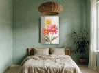 Three Gerbera Trio floral canvas print on the wall of a bedroom
