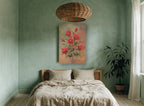 Crimson Rose Spray floral canvas print on the wall of a bedroom