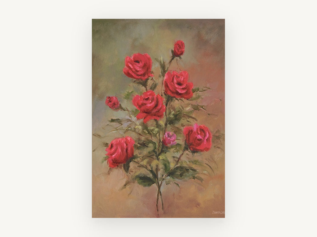Crimson Rose Spray, floral canvas wall art print, front view