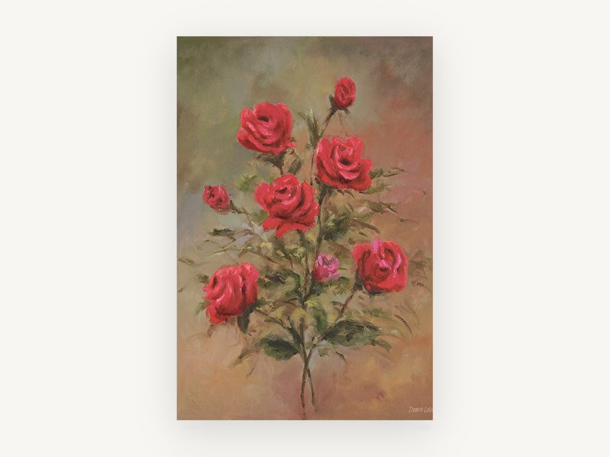 Crimson Rose Spray, floral canvas wall art print, front view