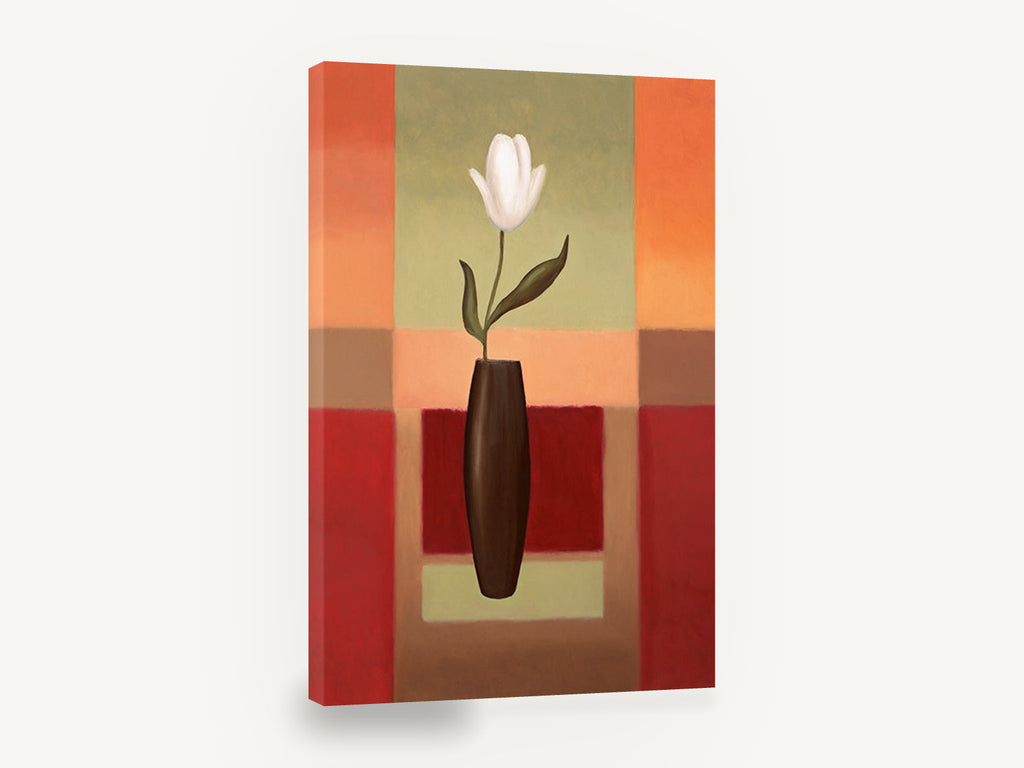 White Tulip Colour Blocks, white tulip dark vase contemporary, floral canvas wall art print ready to hang