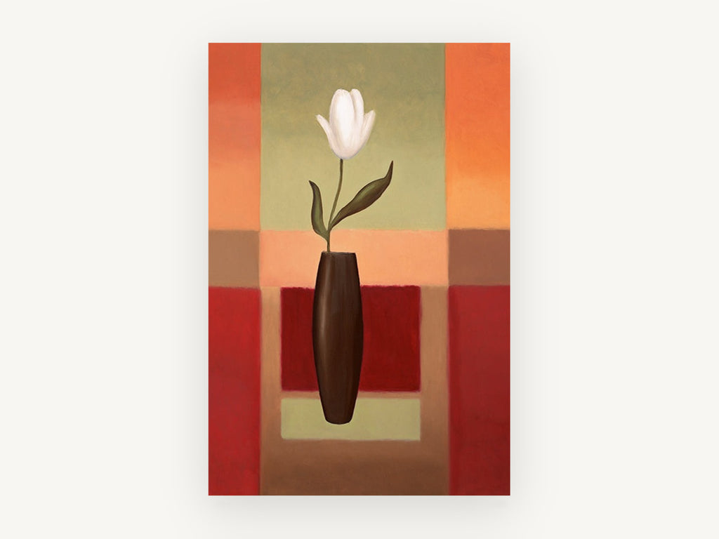 White Tulip Colour Blocks, floral canvas wall art print, front view