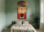 Red Bloom Dark Vase floral canvas print on the wall of a bedroom