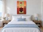 Red Bloom Dark Vase floral canvas print on the wall of a coastal bedroom