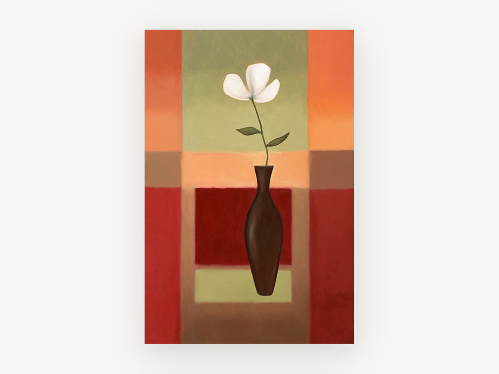White Bloom Colour Blocks, floral canvas wall art print, front view