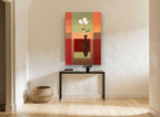 White Bloom Colour Blocks floral canvas print on the wall of a hallway