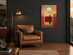White Bloom Colour Blocks floral canvas print on the wall of a charcoal living room