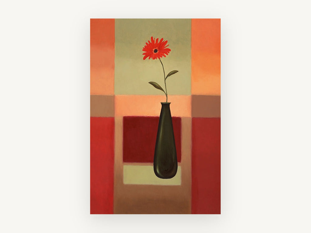 Red Gerbera Dark Vase, floral canvas wall art print, front view