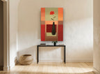 Red Gerbera Dark Vase floral canvas print on the wall of a hallway