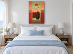 Red Gerbera Dark Vase floral canvas print on the wall of a coastal bedroom