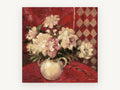 Cream Peonies on Crimson, floral canvas wall art print, front view
