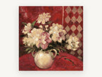 Cream Peonies on Crimson, floral canvas wall art print, front view