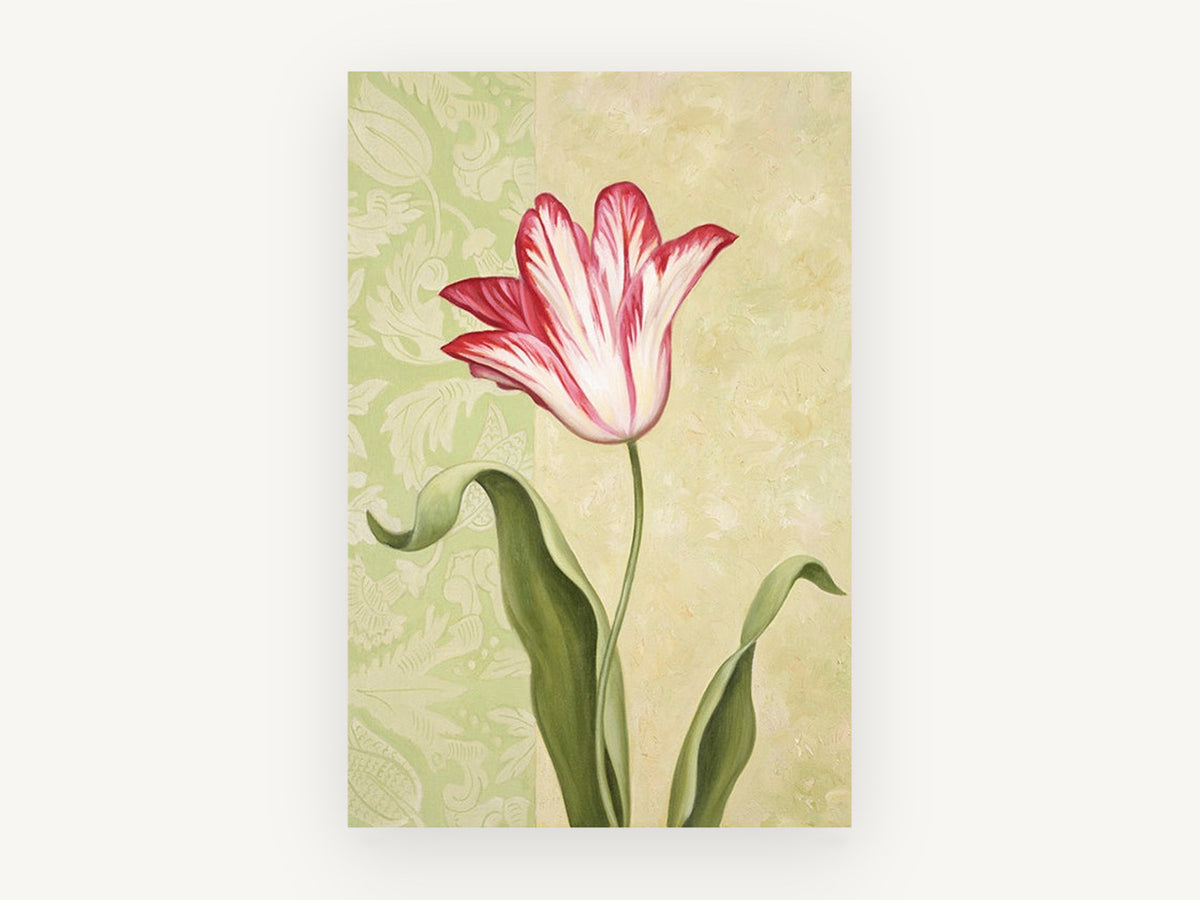 Striped Tulip on Damask, floral canvas wall art print, front view