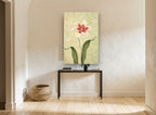 Lily on Sage Damask floral canvas print on the wall of a hallway