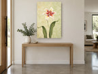 Lily on Sage Damask floral canvas print on the wall of a entry hall