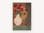 Red Anemones in Cream Vase, floral canvas wall art print, front view