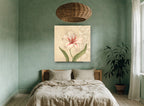 Cream Lily Panel vintage canvas print on the wall of a bedroom