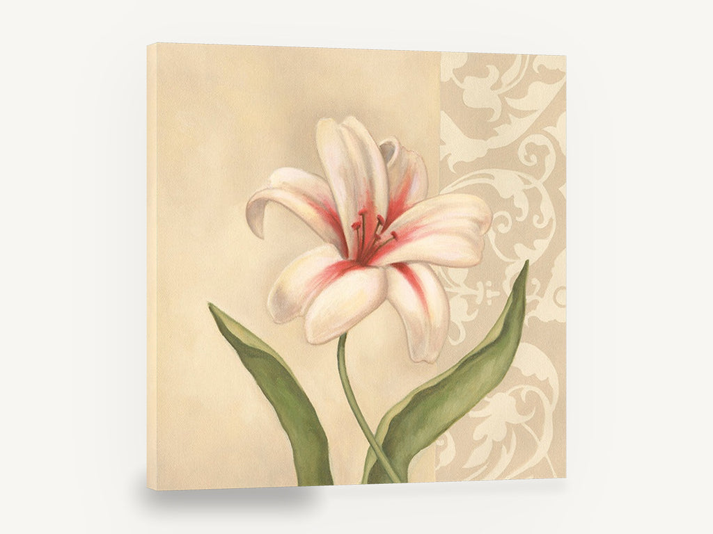 Cream Lily Panel, vintage cream lily botanical, stretched canvas wall art print ready to hang