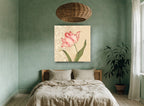 Striped Tulip Damask vintage canvas print on the wall of a bedroom