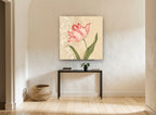 Striped Tulip Damask vintage canvas print on the wall of a hallway