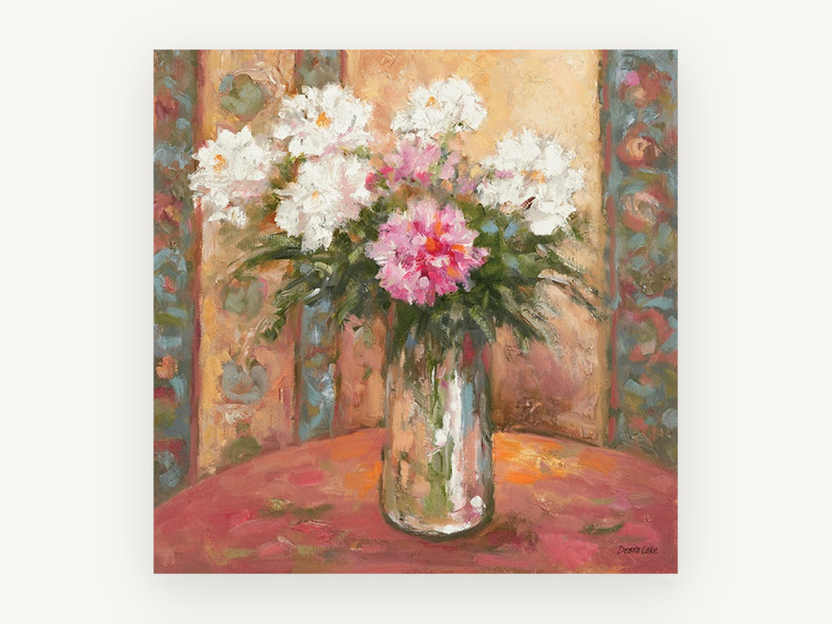 Peonies in Glass Jar, floral canvas wall art print, front view