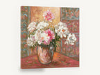 Peonies in Glass Vase, white and pink peonies in vase, floral canvas wall art print ready to hang