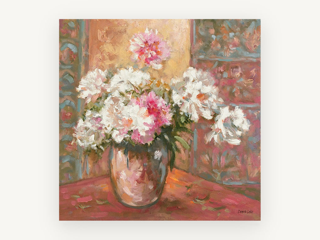 Peonies in Glass Vase, floral canvas wall art print, front view