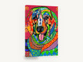 Patchwork Smiling Dog, colourful folk art dog portrait, animal canvas wall art print ready to hang
