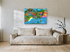 Island Village Sailboats coastal canvas print on the wall of a living room