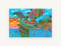 Bird Island Village, coastal canvas wall art print, front view