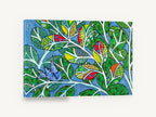 Blue Bird in Patchwork Leaves, blue bird patchwork leaves folk art, floral canvas wall art print ready to hang