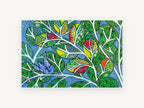 Blue Bird in Patchwork Leaves, floral canvas wall art print, front view